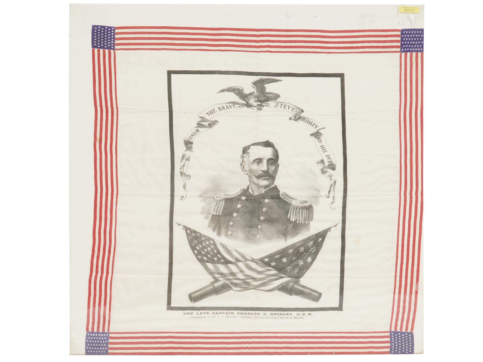 ANTIQUE CHARLES GRIDLEY MEMORIAL HANDKERCHIEF PIC-0